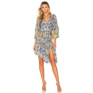 Apiece Apart Yellow Meru Bougainvillea Lucia Sun Brocade Wrap Midi Dress Size 6